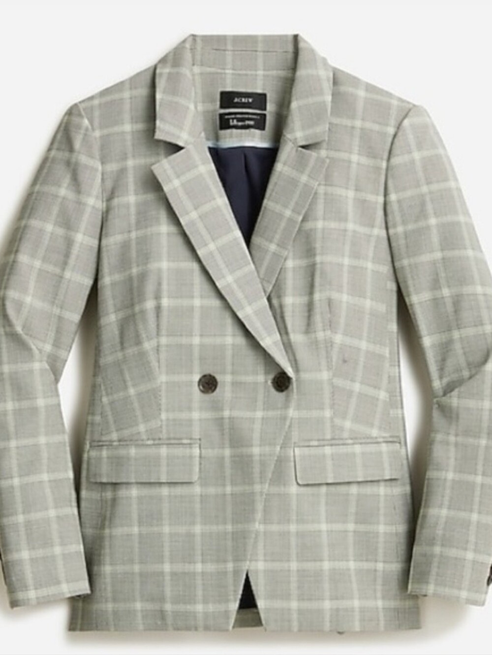 J. Crew Women's 14 Double-Breasted Gray Plaid Blazer Italian Stretch Wool